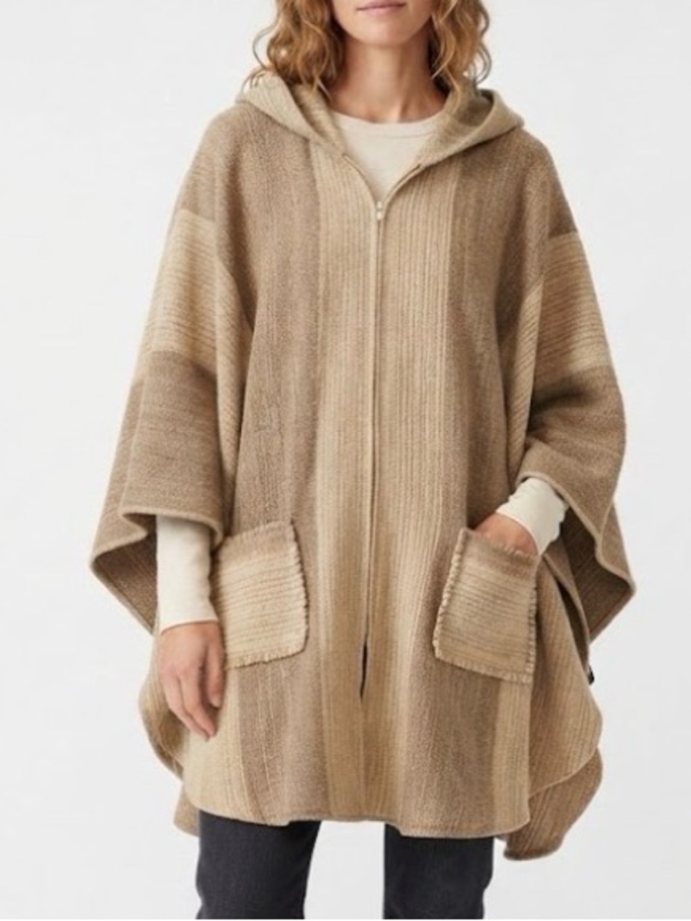 Vintage Curlew Weavers Wales 100% Pure New Wool Hooded Poncho Cape Tan Brown